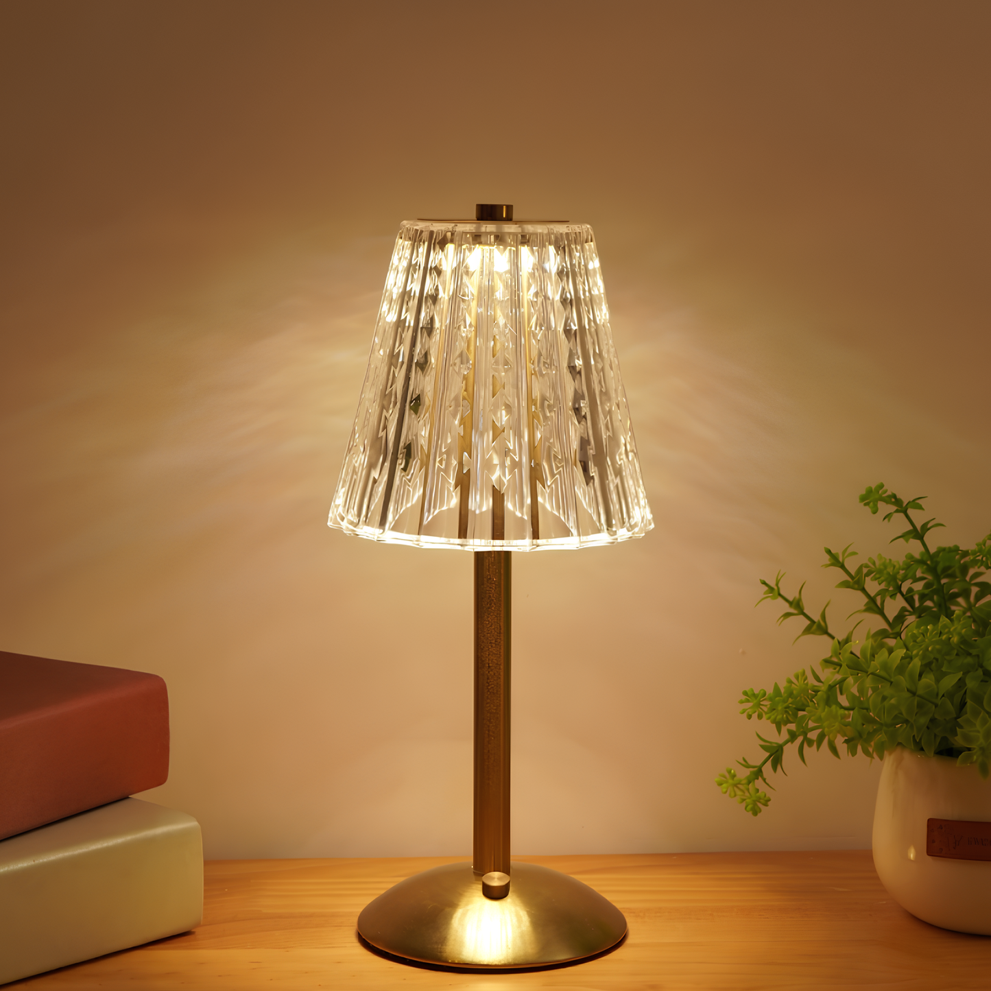Elegante goldene Kristall-Tischlampe - Kabellose Touch-Control-Batteriebetriebene Nachttischlampe für Wohnzimmer-Ambiente