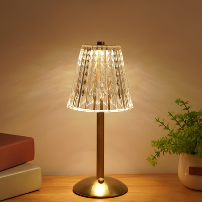 Elegante goldene Kristall-Tischlampe - Kabellose Touch-Control-Batteriebetriebene Nachttischlampe für Wohnzimmer-Ambiente
