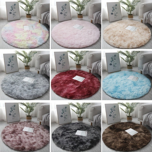 1pc Tie-Dye Plüsch Rund Teppich - Weiche und Warme Dekorative Matte für Wohnzimmer, Schlafzimmer und Yoga