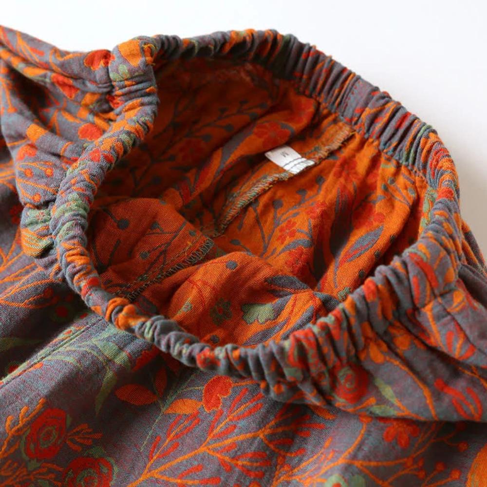 Vintage Leaf Baumwolle Revers Loungewear Set