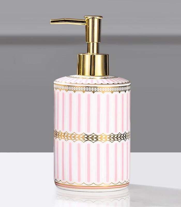 Flüssigseifenspender Keramik Lotion Pumpe Rosa & Weiß 18 cm