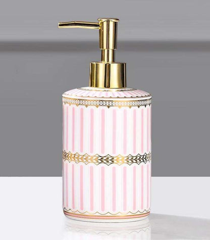 Flüssigseifenspender Keramik Lotion Pumpe Rosa & Weiß 18 cm