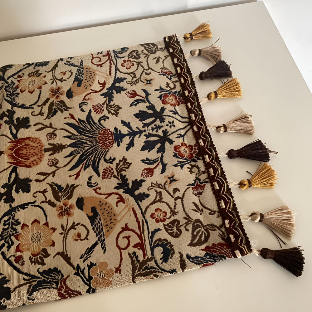 Vintage Floral & Bird Jacquard Tischläufer