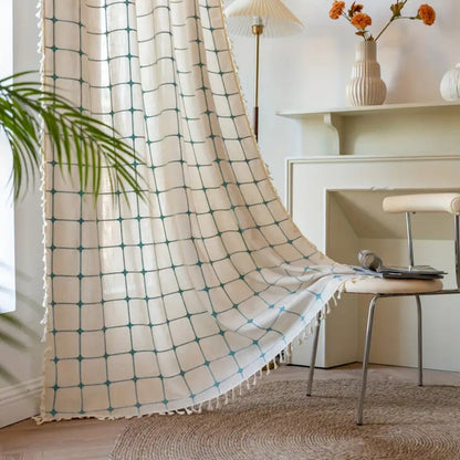 Türkise Gitter Boho Quasten Vorhang