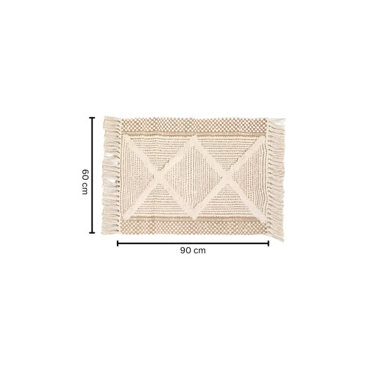 Beige Texturiertes Fransen Quaste Teppich