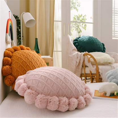 Chic Sonnenblume Pom-Pom Kissen