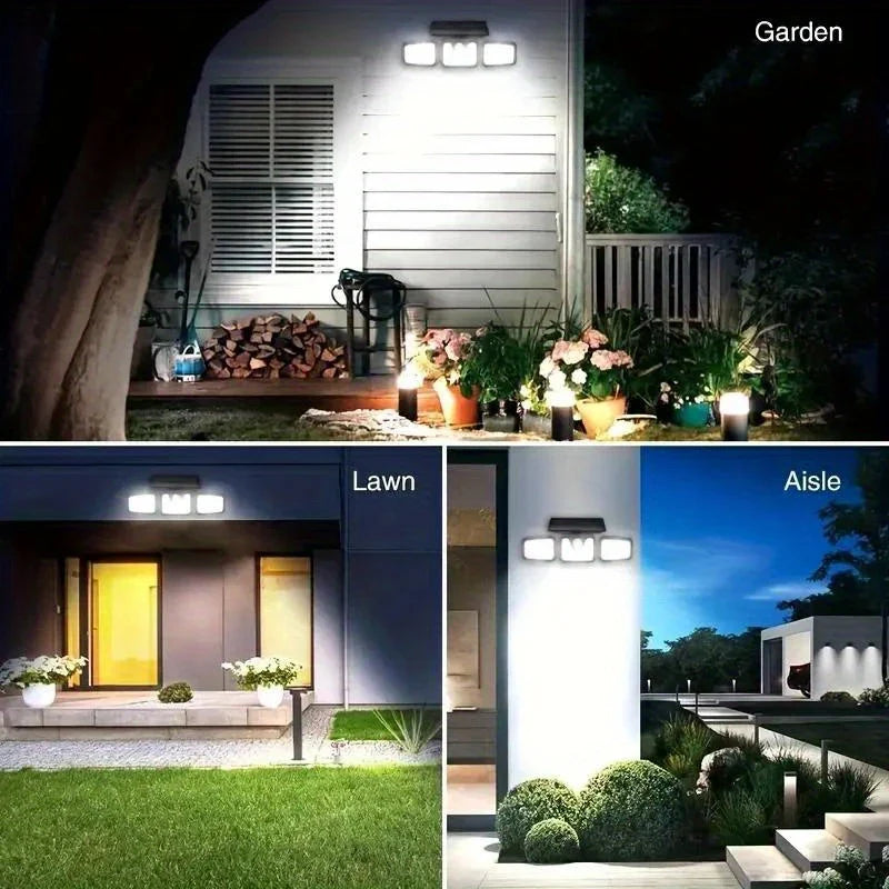 Solar LED Flutlicht mit Bewegungsmelder – 3-Strahler Außenbeleuchtung für Garten, Hof und Garage