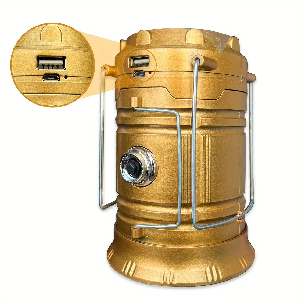 Solar Campinglampe mit USB-Aufladung – Tragbare LED-Laterne für Outdoor-Aktivitäten und Notfälle