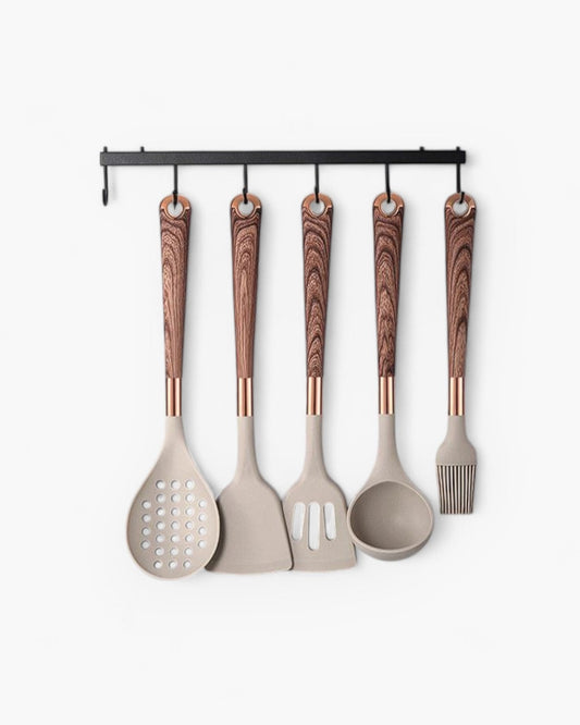 Die Eleganz – 11-teiliges Luxus-Küchen-Set mit Holzoptikgriffen & goldenen Akzenten