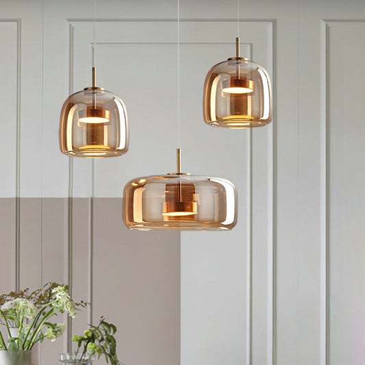 Garduru Retro LED Hängeleuchten - Goldene Amber Metall & Glas für