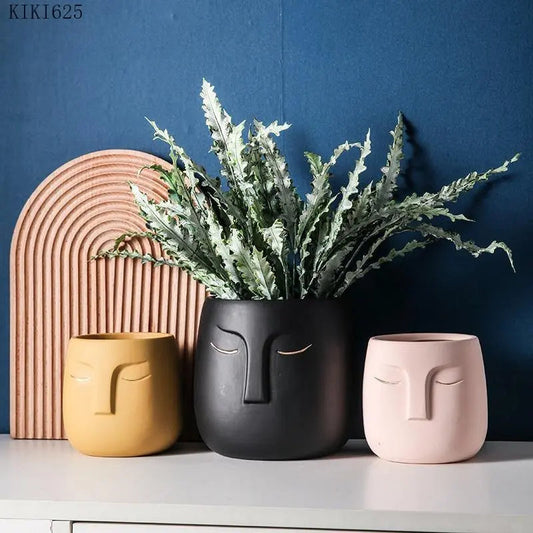 ZenVase – Luxus Keramische Schlafendes Gesicht Blumenpott mit Abstrakter Eleganz
