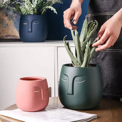 ZenVase – Luxus Keramische Schlafendes Gesicht Blumenpott mit Abstrakter Eleganz