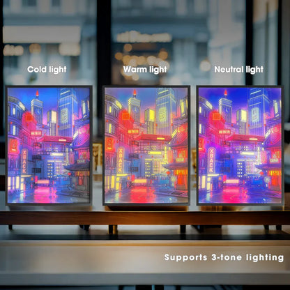 Anime LED Stadt Nachtsicht Wandkunst – USB-betriebenes dimmbares Beleuchtungsbild