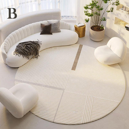 Runde dekorative Teppiche im modernen Stil │ Großer Flanellteppich in neutralen Tönen │ Minimalistische, schlichte Lounge-Bodenmatte