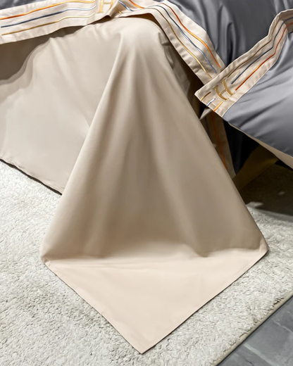 Serenity Luxe – 4-teiliges Baumwollsatin-Bettwäsche-Set mit eleganter Stickerei