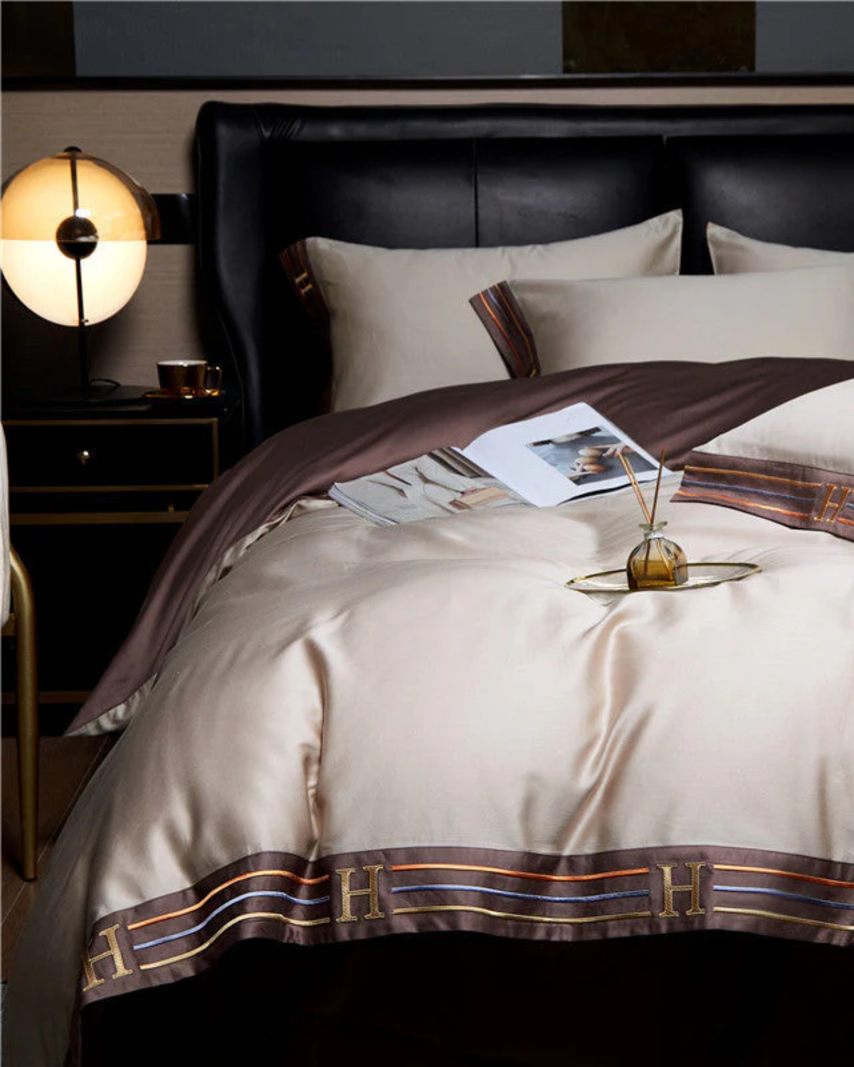 Serenity Luxe – 4-teiliges Baumwollsatin-Bettwäsche-Set mit eleganter Stickerei