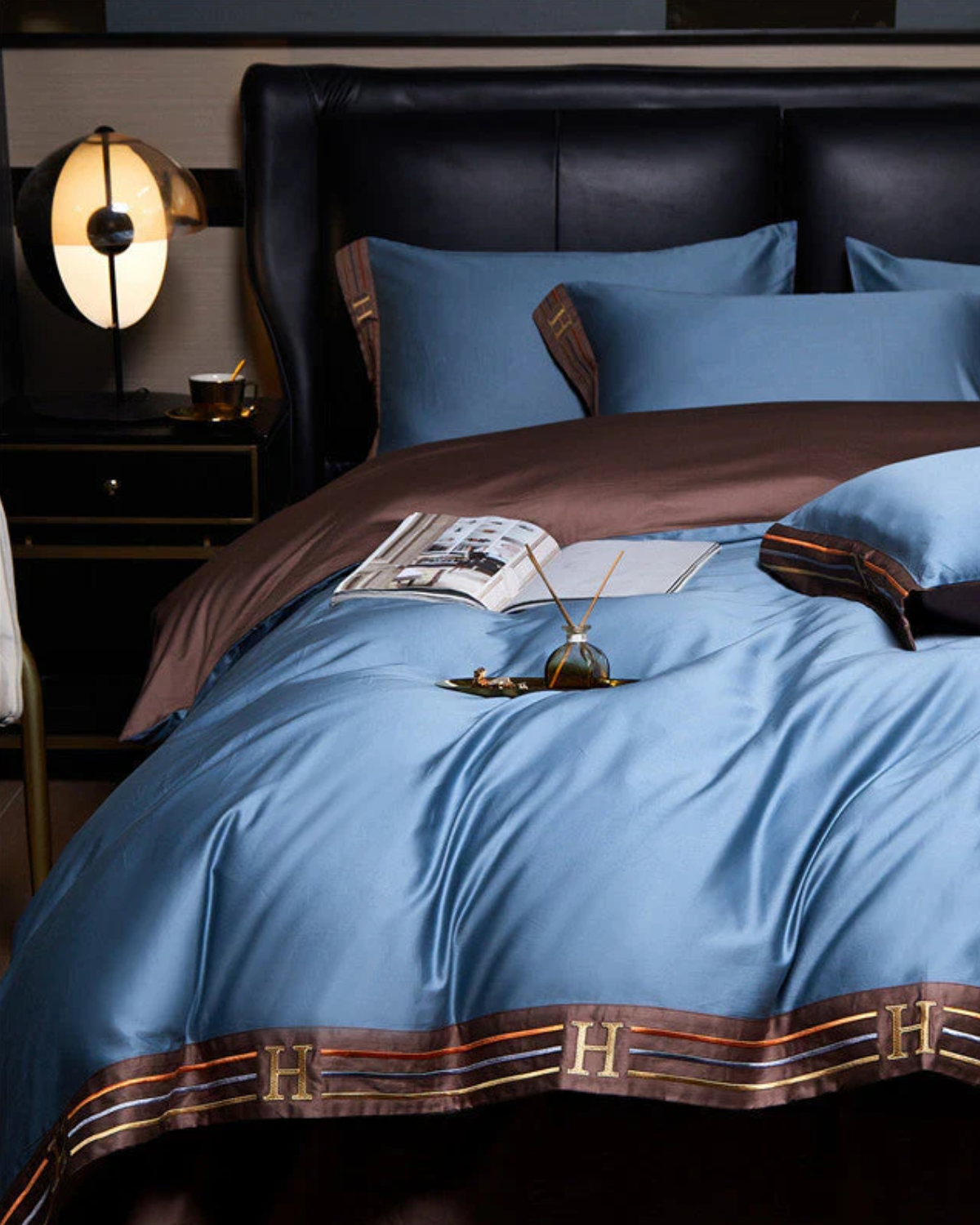 Serenity Luxe – 4-teiliges Baumwollsatin-Bettwäsche-Set mit eleganter Stickerei