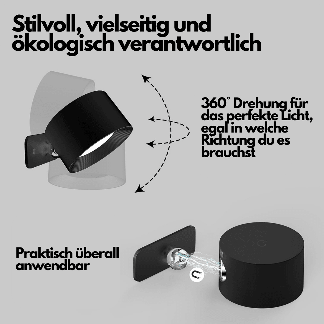 Garduru - Innovative kabellose Wandleuchte mit flexibler 360° Ausrichtung und Touch-Steuerung