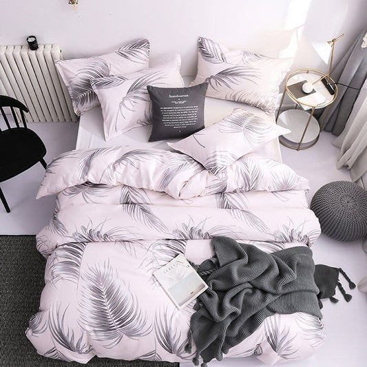 Bettwäsche Set 3-teilig 220x240 cm – Geometrisches Blatt-Schatten Design – Duvetbezug & Kissenbezüge