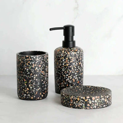 Schwarze Terrazzo Badezimmeraccessoires