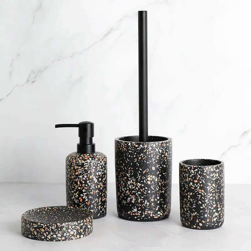 Schwarze Terrazzo Badezimmeraccessoires