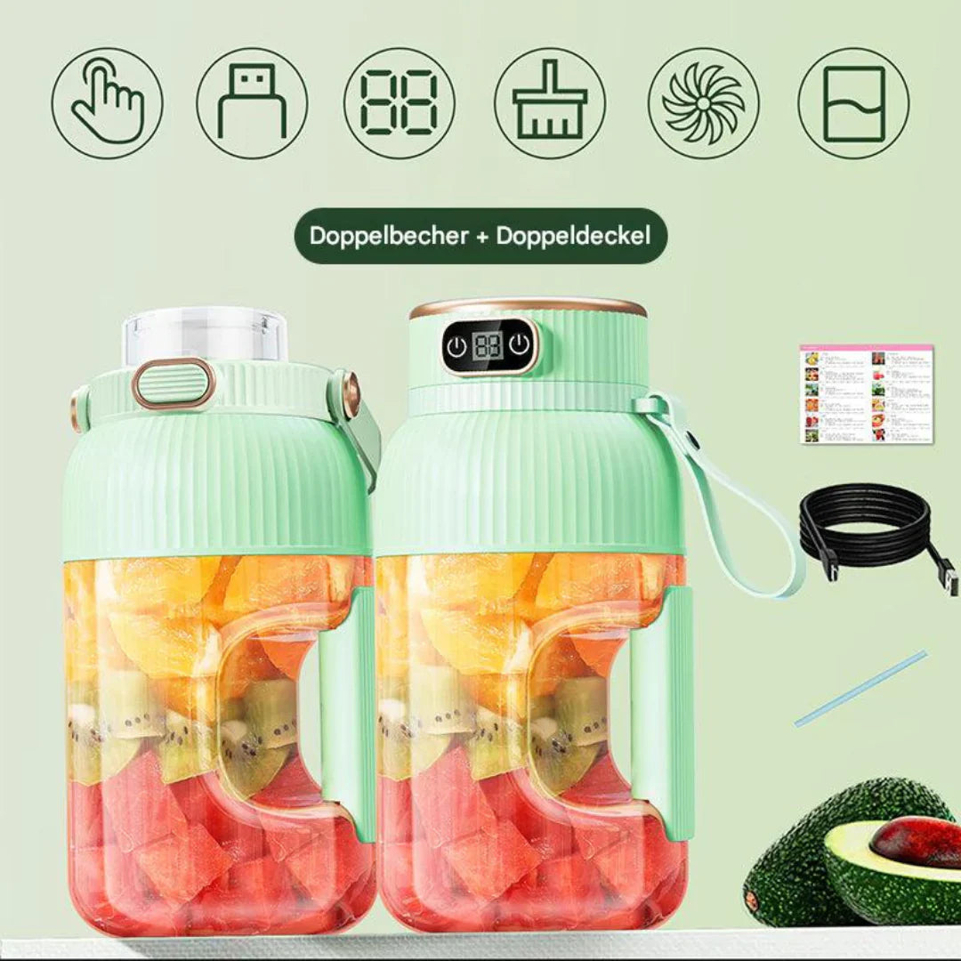Tragbarer USB-Mixer mit doppelten Deckeln – Smoothies und Aufbewahrung