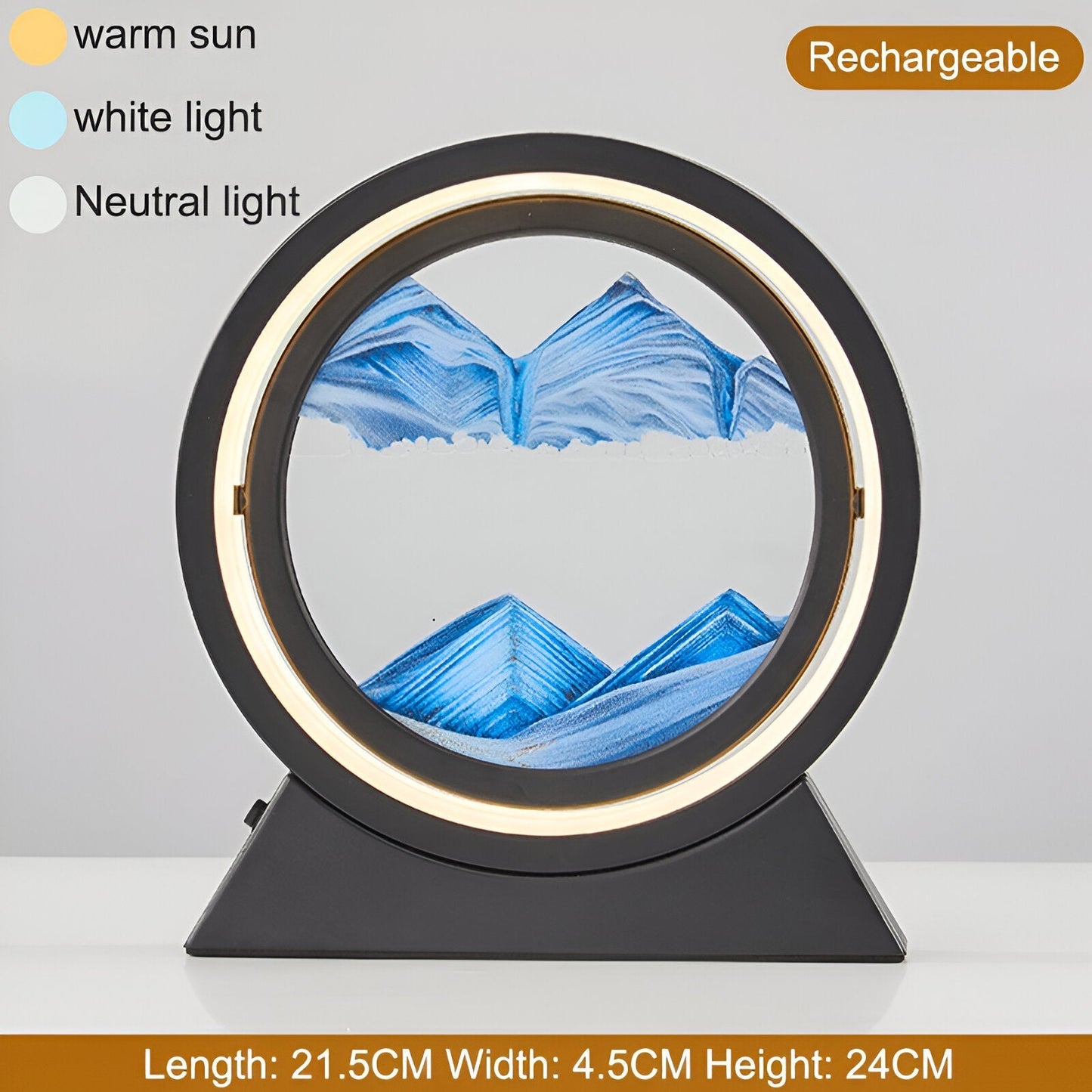SandGlow – Dynamische LED-Tischlampe mit bewegter Sandkunst