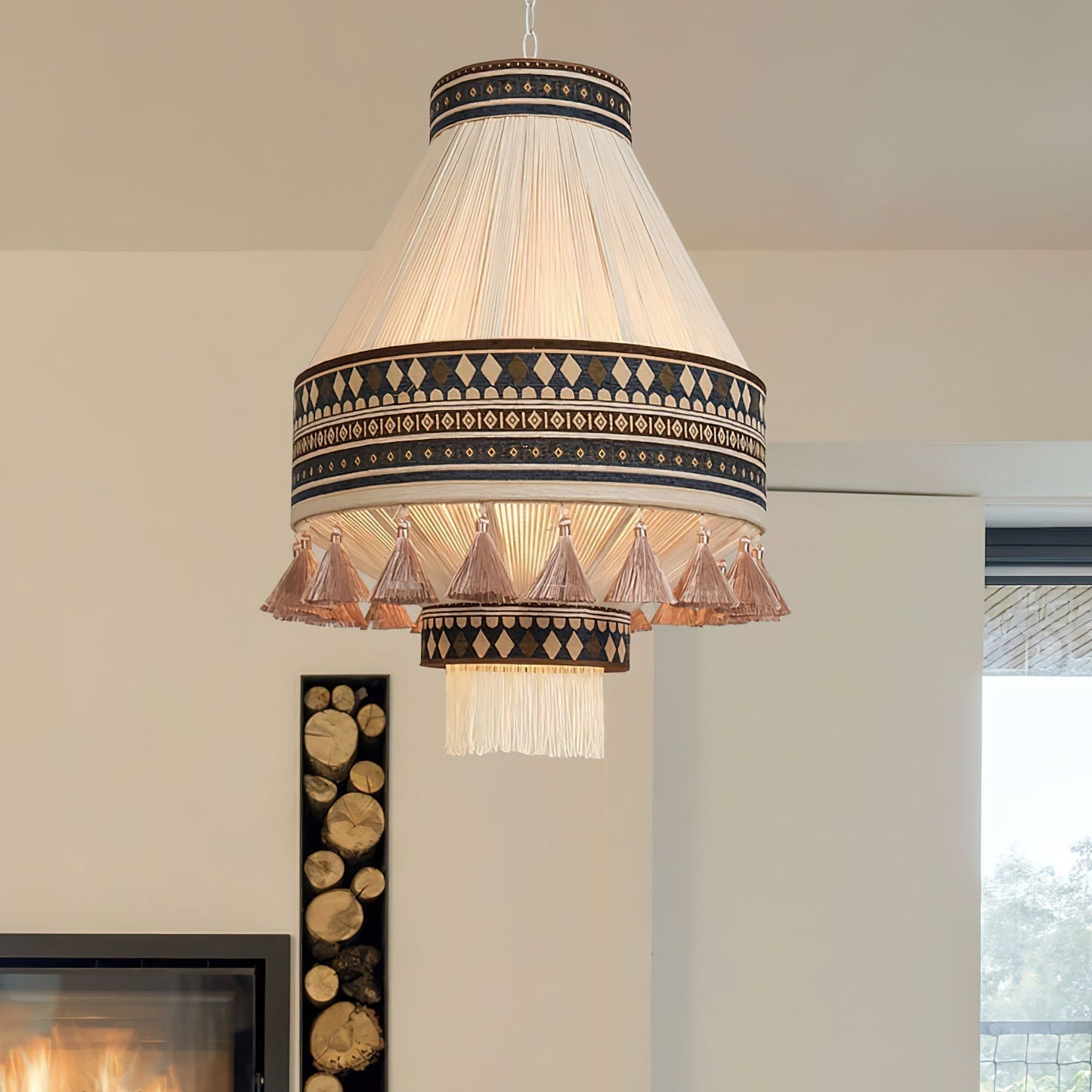 Suspension Bohemian Fringe - Pendelleuchte mit Fransen und tribalem Design