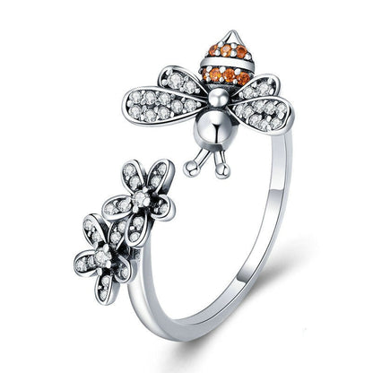BloomBee Sterlingsilber verstellbarer Fingerring – Bienen- und Gänseblümchen-Design