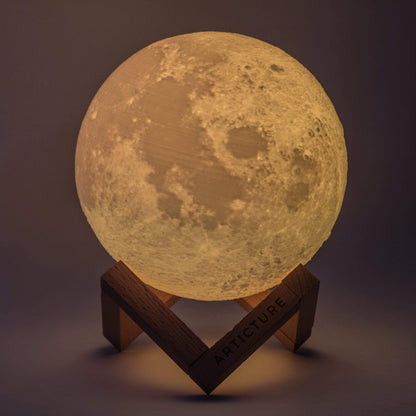 Mondlampe Holzsockel 3D Tischlicht