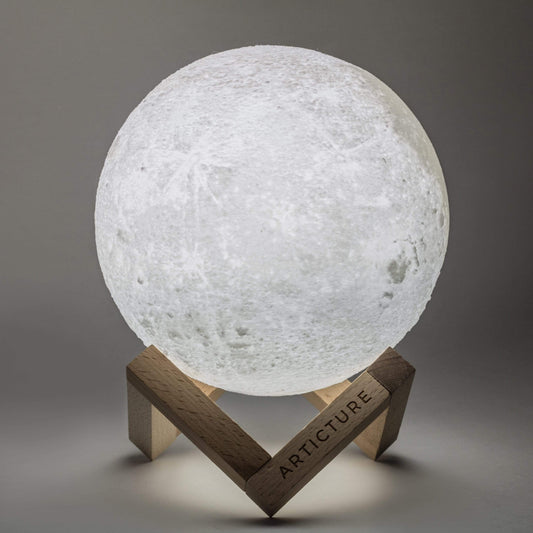 Mondlampe Holzsockel 3D Tischlicht