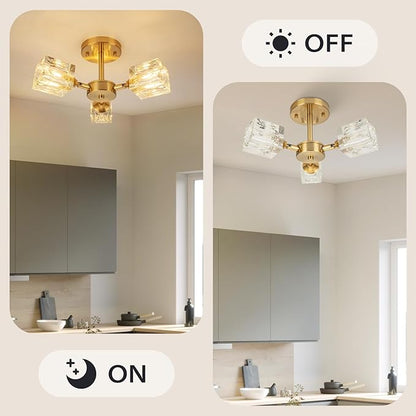 Kristall-Deckenleuchte mit goldfarbigem Semi Flush Mount