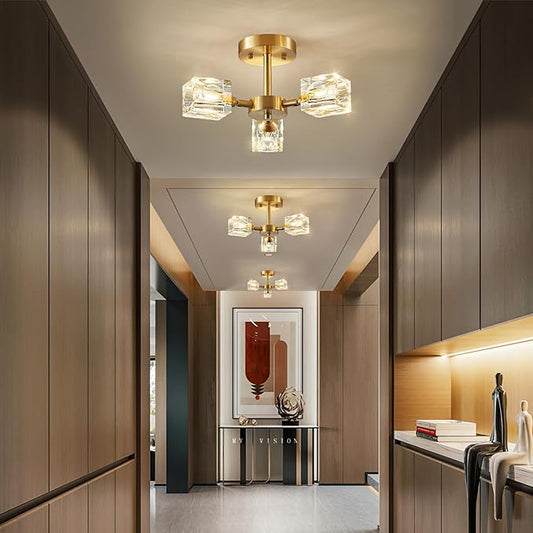 Kristall-Deckenleuchte mit goldfarbigem Semi Flush Mount