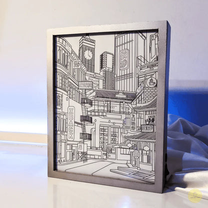 Anime LED Stadt Nachtsicht Wandkunst – USB-betriebenes dimmbares Beleuchtungsbild