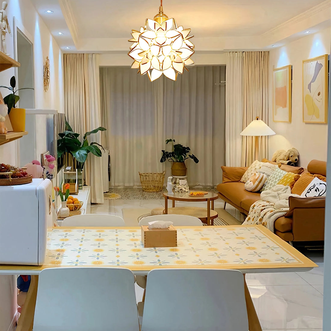 Suspension Capiz und Muschel - Elegante Metall- und Glasklampen für Wohnzimmer und Esszimmer