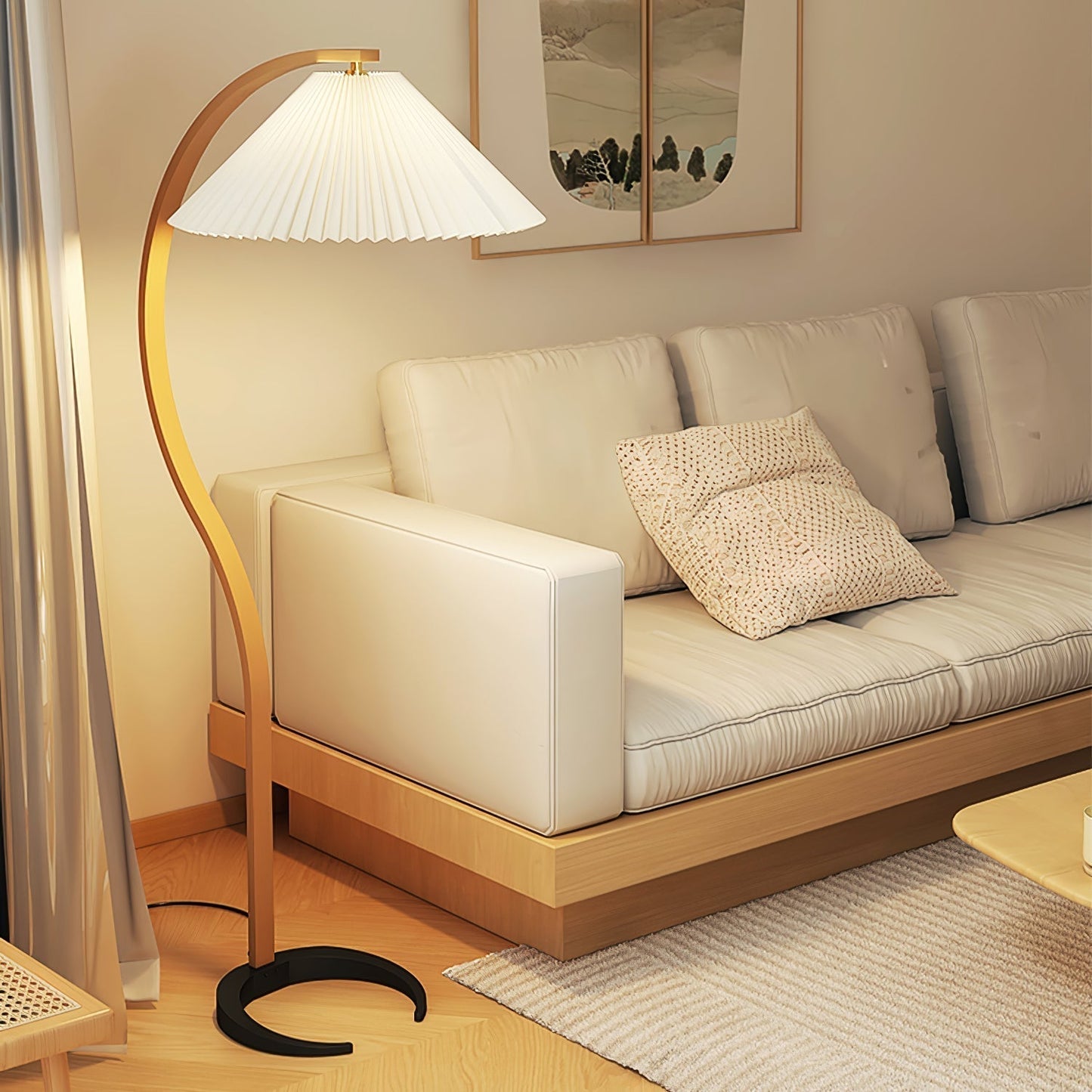 Garduru Stehleuchte im Caprani Design | LED Beleuchtung | Modernes Holz-Look | Elegante Wohnraum-Deko