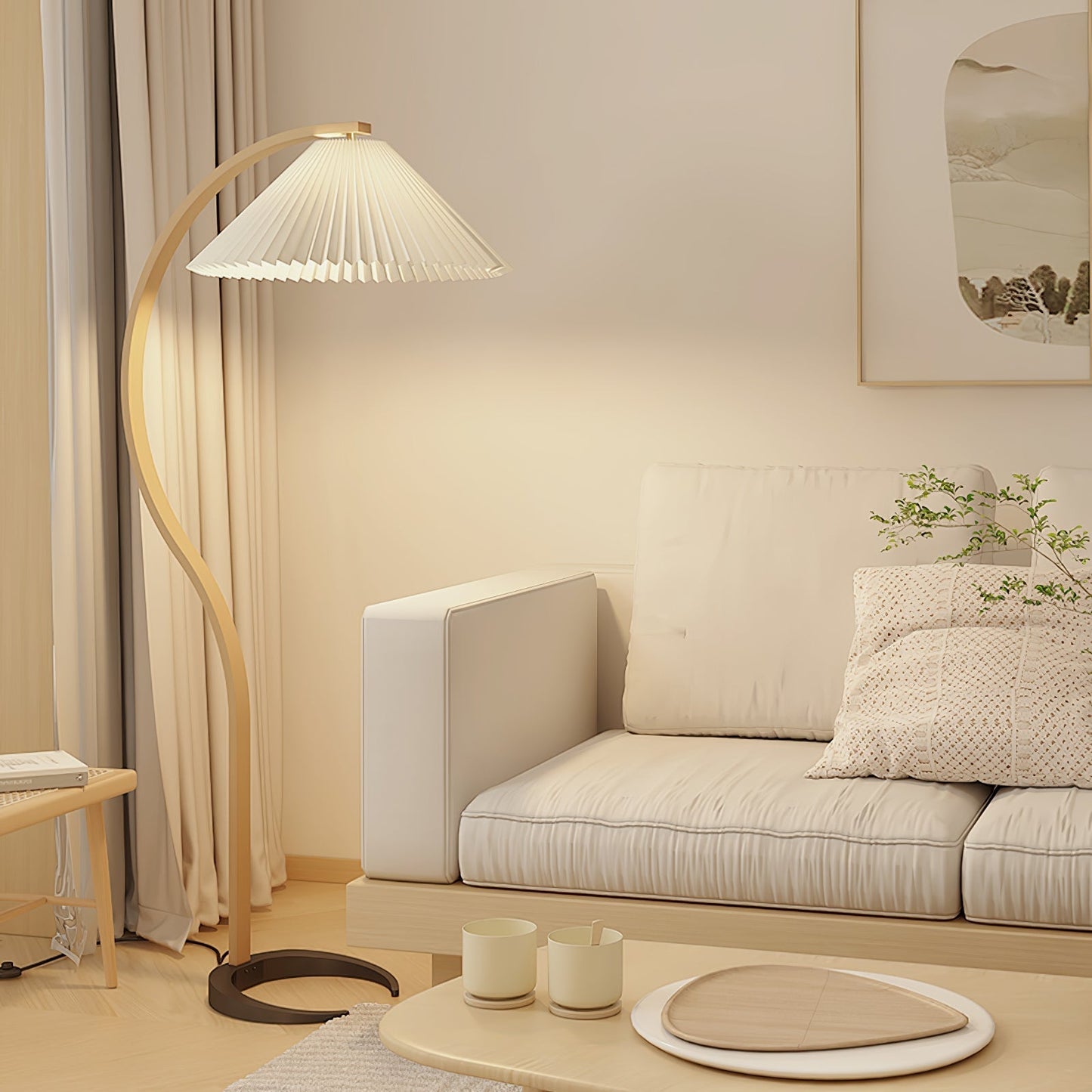 Garduru Stehleuchte im Caprani Design | LED Beleuchtung | Modernes Holz-Look | Elegante Wohnraum-Deko