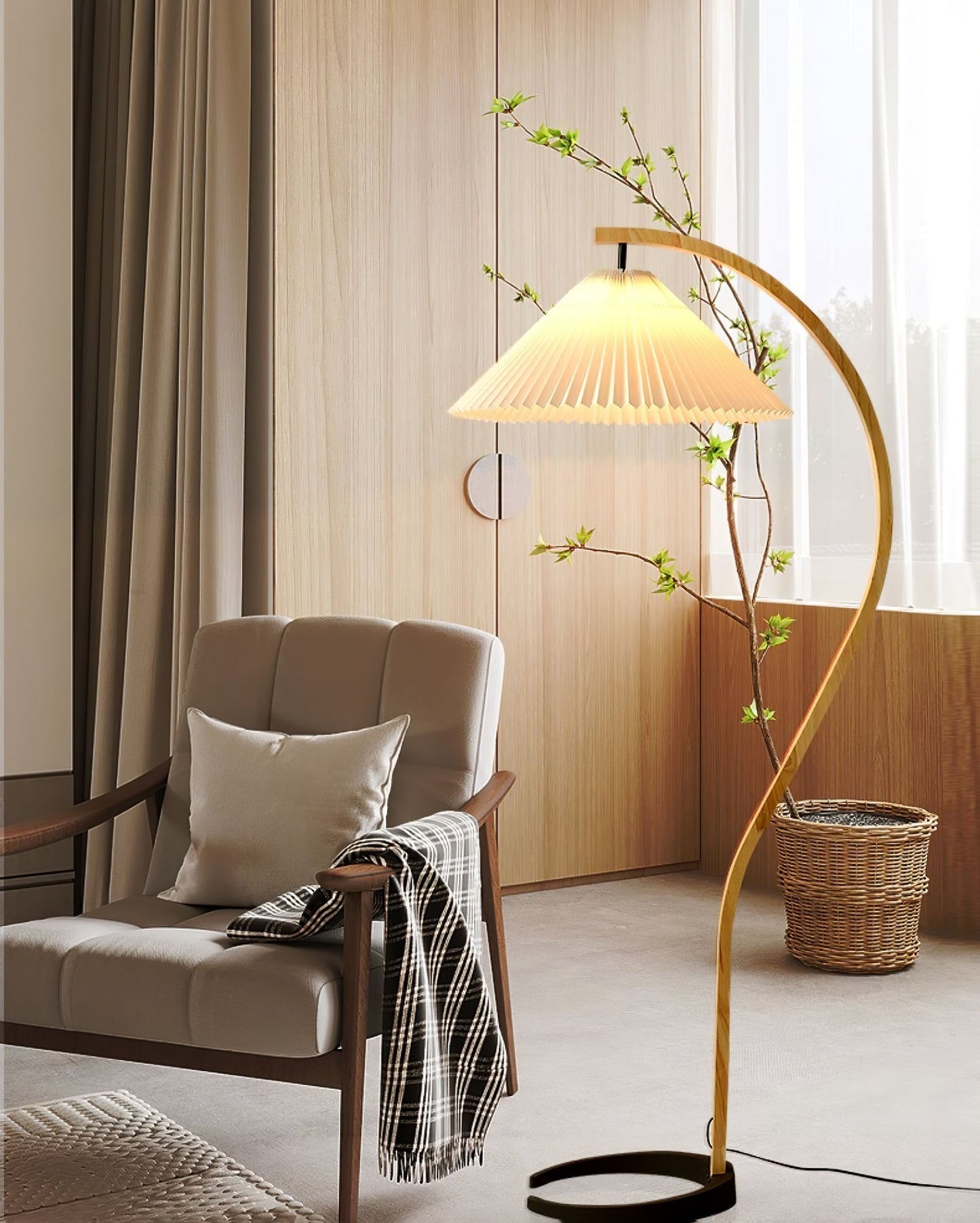 Garduru Stehleuchte im Caprani Design | LED Beleuchtung | Modernes Holz-Look | Elegante Wohnraum-Deko