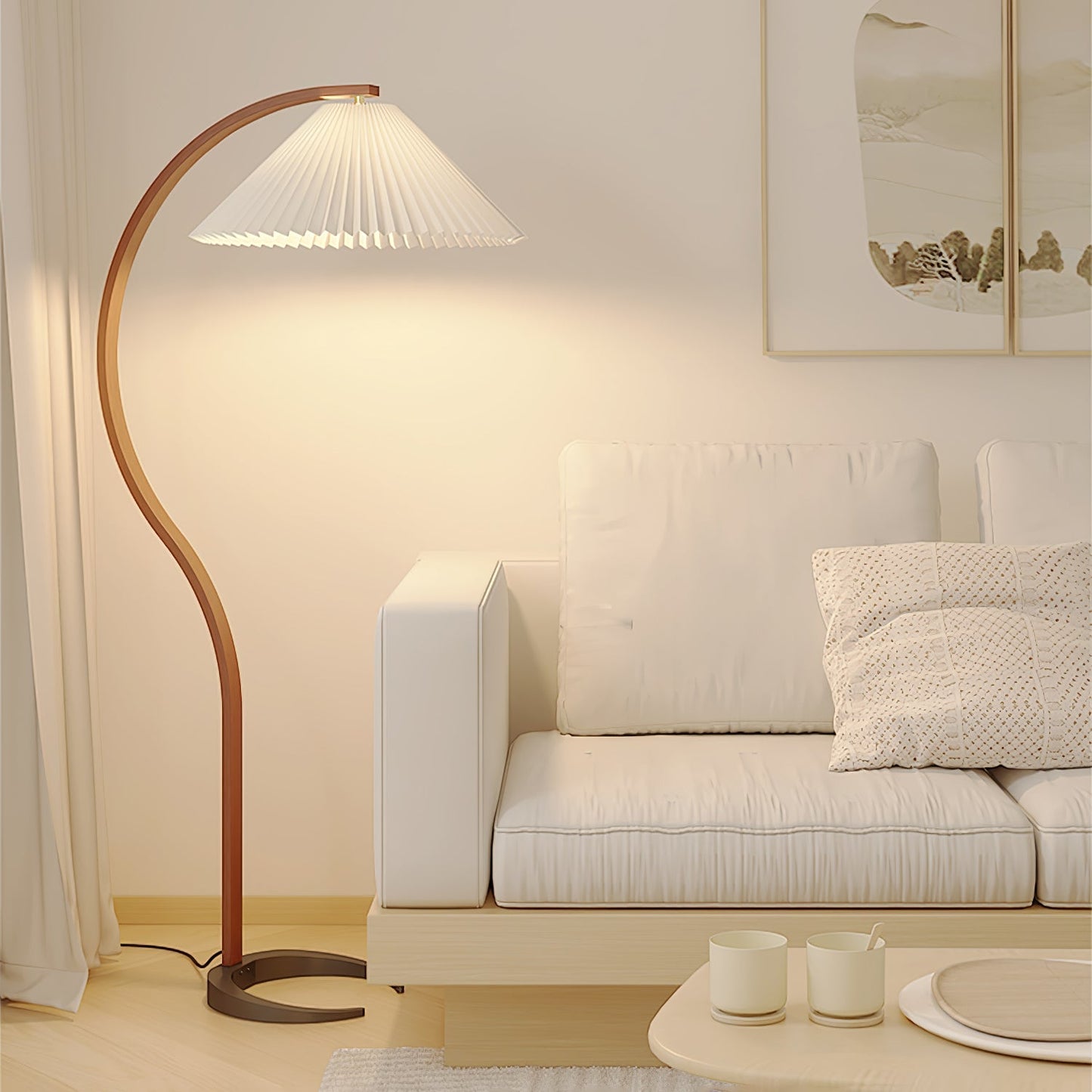 Garduru Stehleuchte im Caprani Design | LED Beleuchtung | Modernes Holz-Look | Elegante Wohnraum-Deko