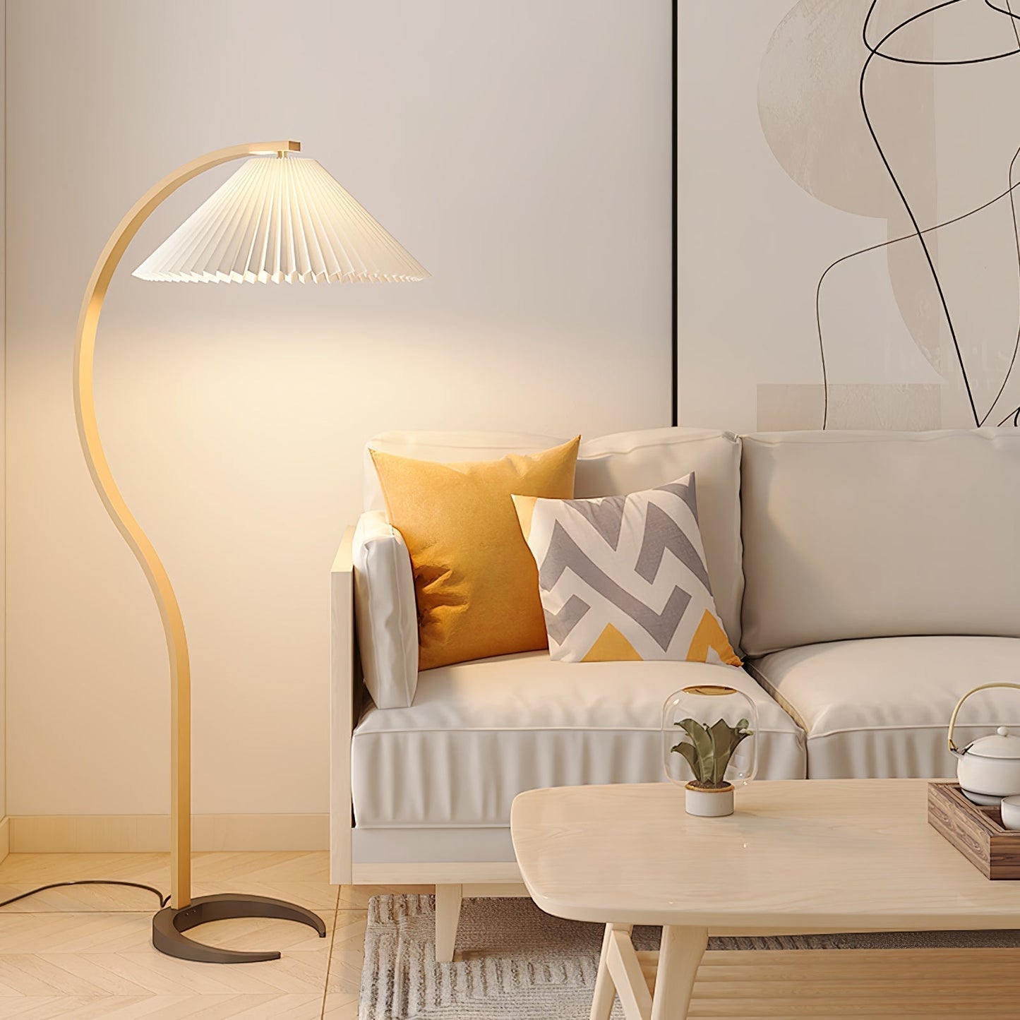 Garduru Stehleuchte im Caprani Design | LED Beleuchtung | Modernes Holz-Look | Elegante Wohnraum-Deko