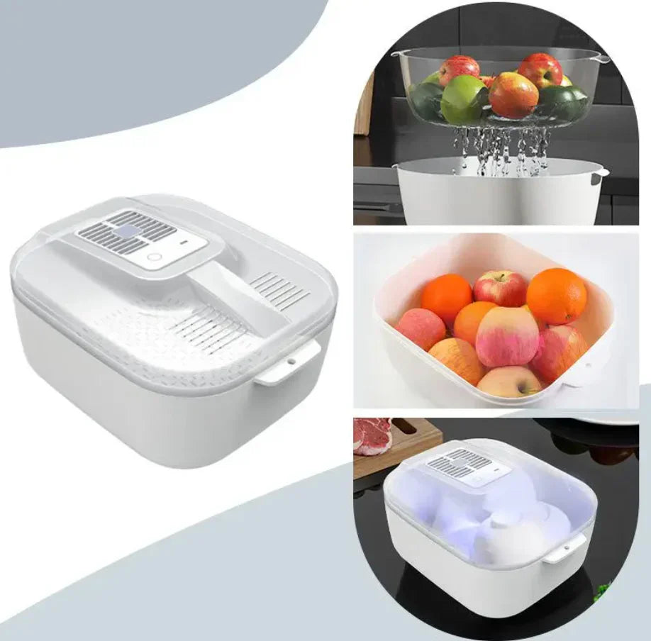 Multifunktionale Lebensmittelwaschkiste - Automatischer Reiniger mit Abtropfkorb und Staubdeckel