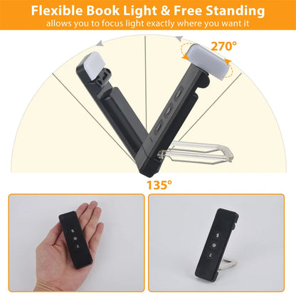 USB wiederaufladbare Clip-on Buchlampe – Einstellbare LED-Leselampe mit 3 Farbmodi, 5 Helligkeitsstufen & Timer für Bett, Reisen & E-Reader