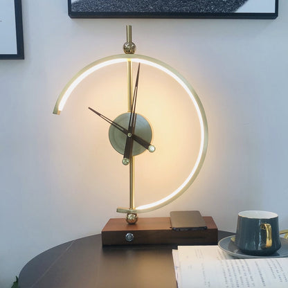 Moderne Uhr Lampe mit Kabellosem Ladegerät - Elegantes Design aus Holz und Metall