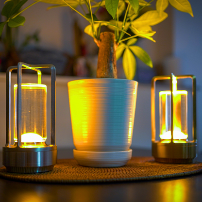 Crystal Glow Laterne – Wiederaufladbare, dimmbare LED Lampe mit Fernbedienung für moderne Innenräume
