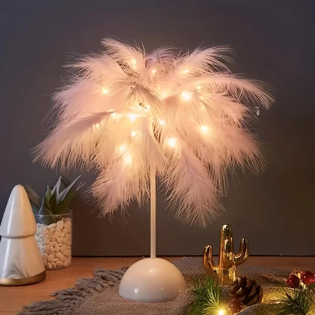 LunaGlow - Feder Tischlampe mit warmem LED-Licht