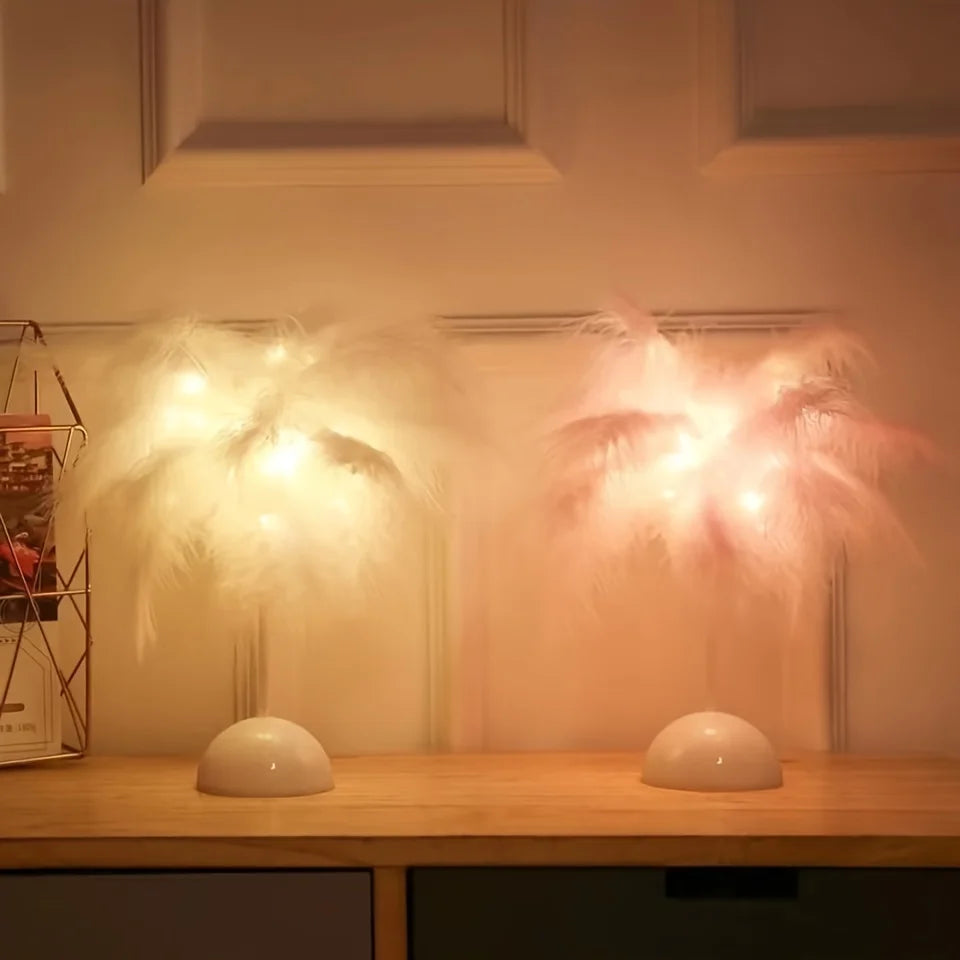 LunaGlow - Feder Tischlampe mit warmem LED-Licht