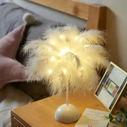 LunaGlow - Feder Tischlampe mit warmem LED-Licht