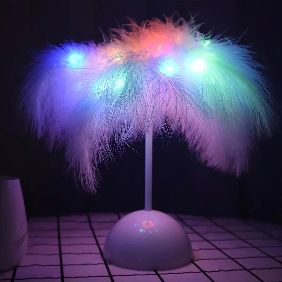 LunaGlow - Feder Tischlampe mit warmem LED-Licht