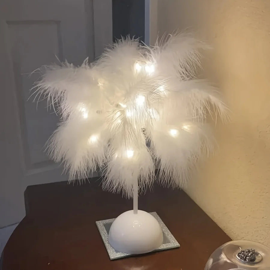 LunaGlow - Feder Tischlampe mit warmem LED-Licht