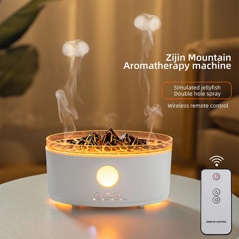 Volcano Luftbefeuchter, 300ML Aromatherapie Diffuser mit Quallennebel und 3 Farblichter, Fernbedienung
